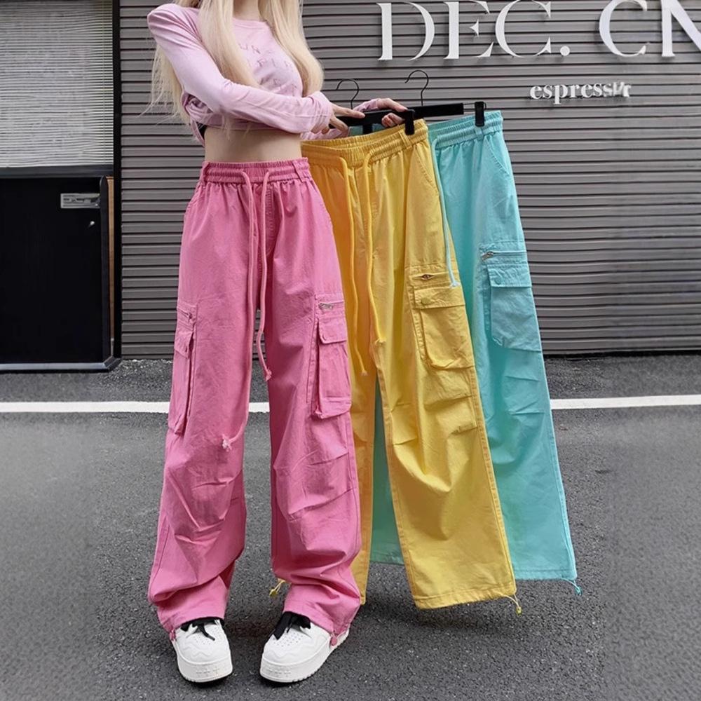 

Women s Spring/Autumn Dopamine Color Loose Fit Wide Leg Streetwear Pants Medium