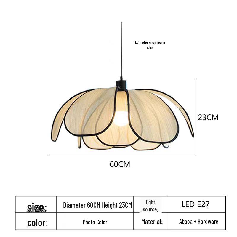 Minimalist Japanese Retro Rattan Petal Chandelier for Home and Tea Rooms