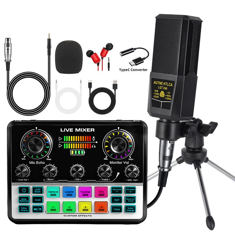 F998 Type-C Sound Card & Microphone Set for Live Broadcasts and Podcasts