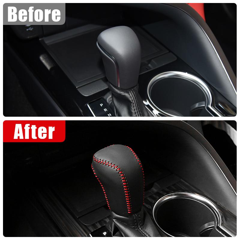 For Toyota Camry 70 XV70 2018- 2022 2023 Leather Car Gear Shift Collars Car Shift Knob Cover Case Decoration