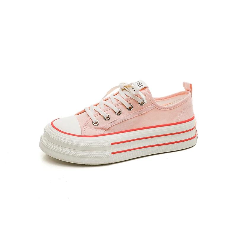 Fashion Women's Canvas Sneakers Thick Bottom Casual Sports Shoes Round Toe Lace-Up White Shoes Good Matching Platform Shoes