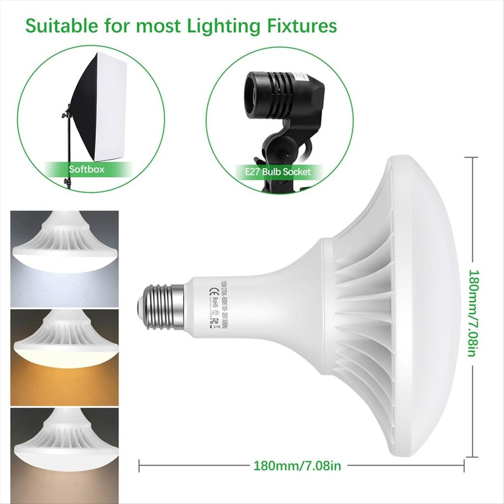 150W LED Light Bulb Photography Lamp Bulb 2700K-6000K Dimmable Energy-Saving E27 Mount for Photography Studio Home