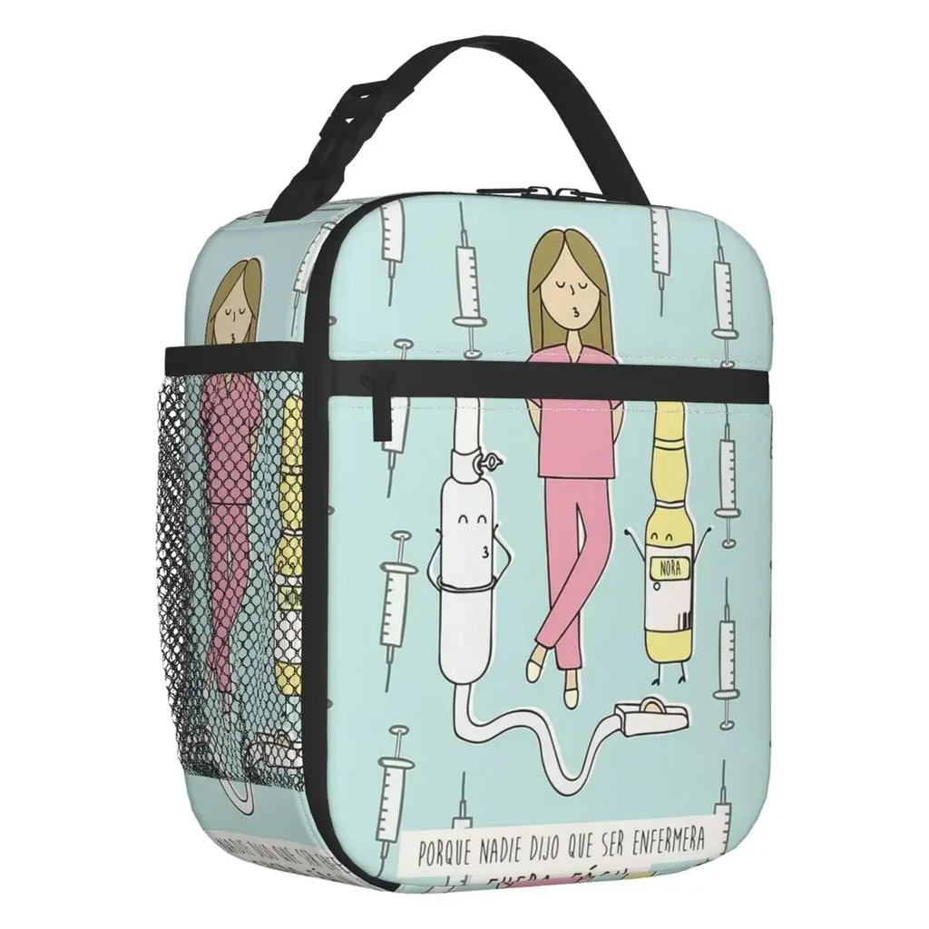 Cartoon Ladies Nurse Doctor Printed Portable Lunch Box for Women Multifunction Cooler Thermal Food Insulated Lunch Bag