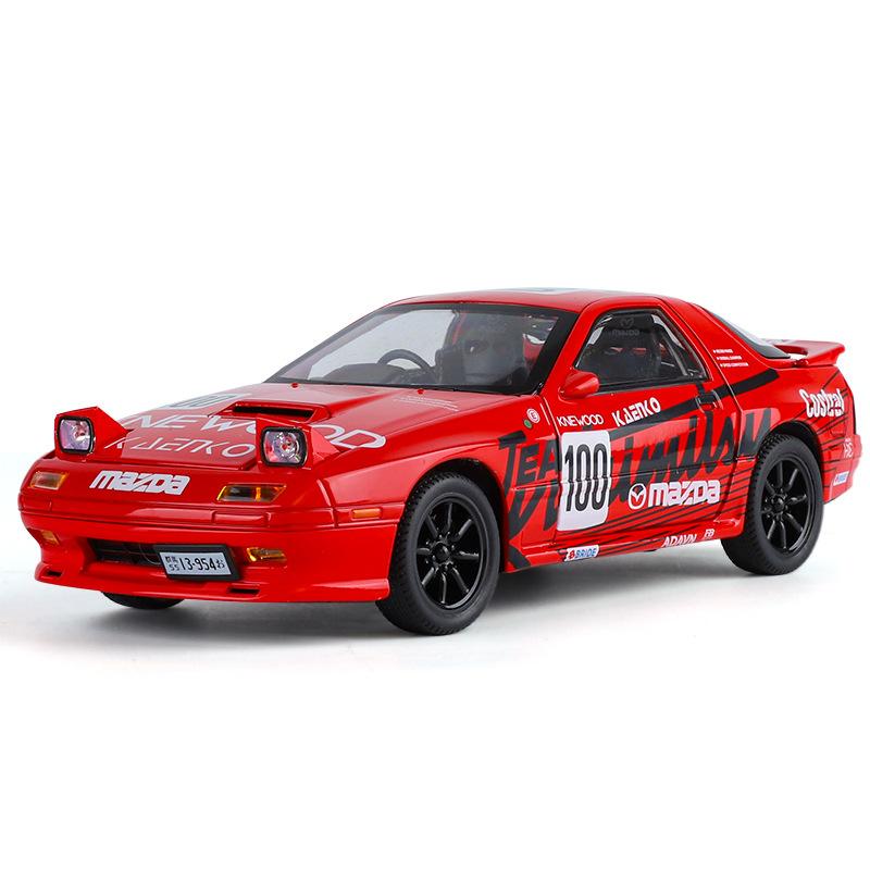 

1/24 Scale Mazda RX7 FC Latte Art Initial D Supercar Alloy Diecast Model Car Sound & Light Fine Decorative Ornaments Gifts for Boy