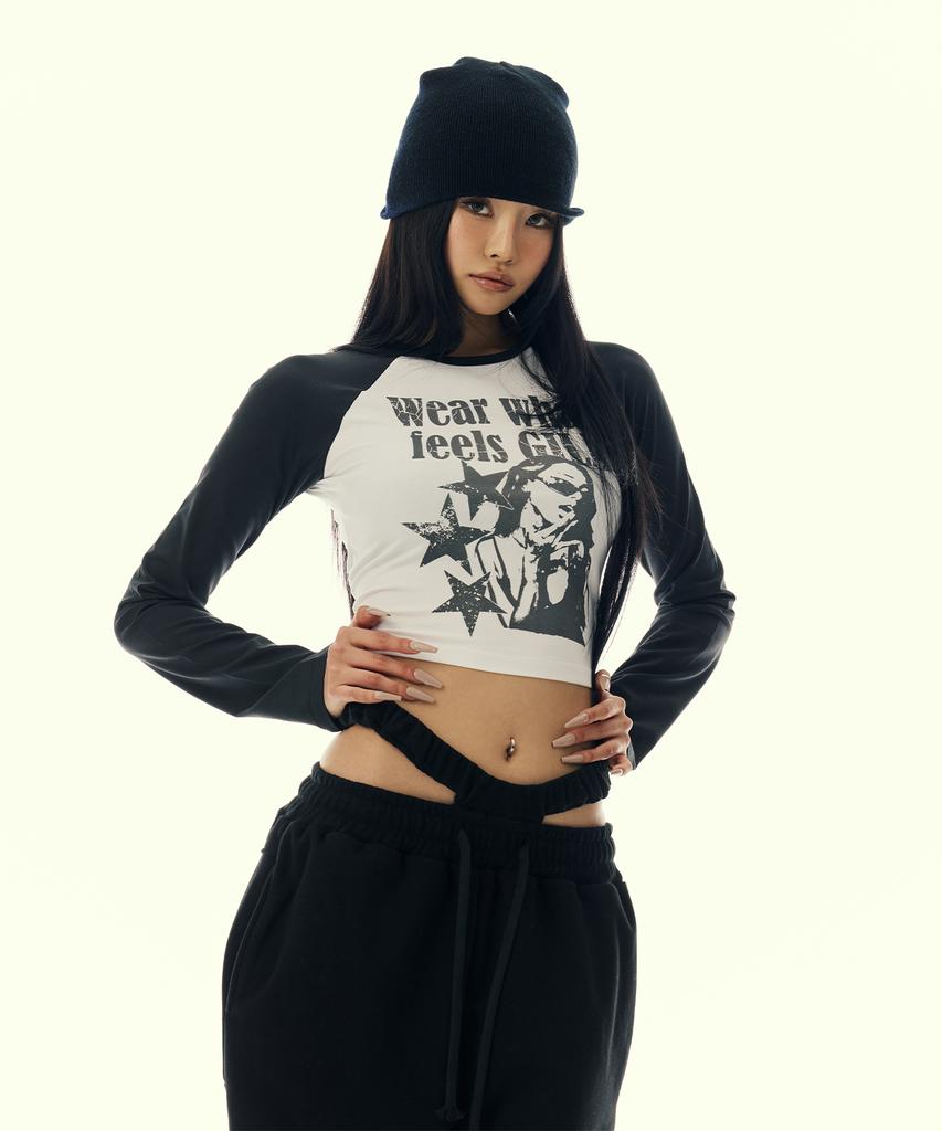Gillaakaibeu Graphic Raglan Long Sleeve_Black