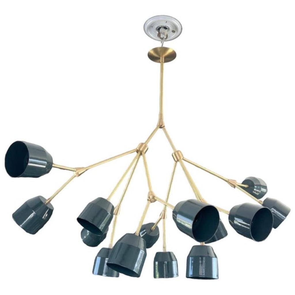 Branch SeaUrchin Brass 14 Arms Sputnik Chandelier Stilnovo Large Vintage Inspired Modern High Celling Hanging Lighting Fixture