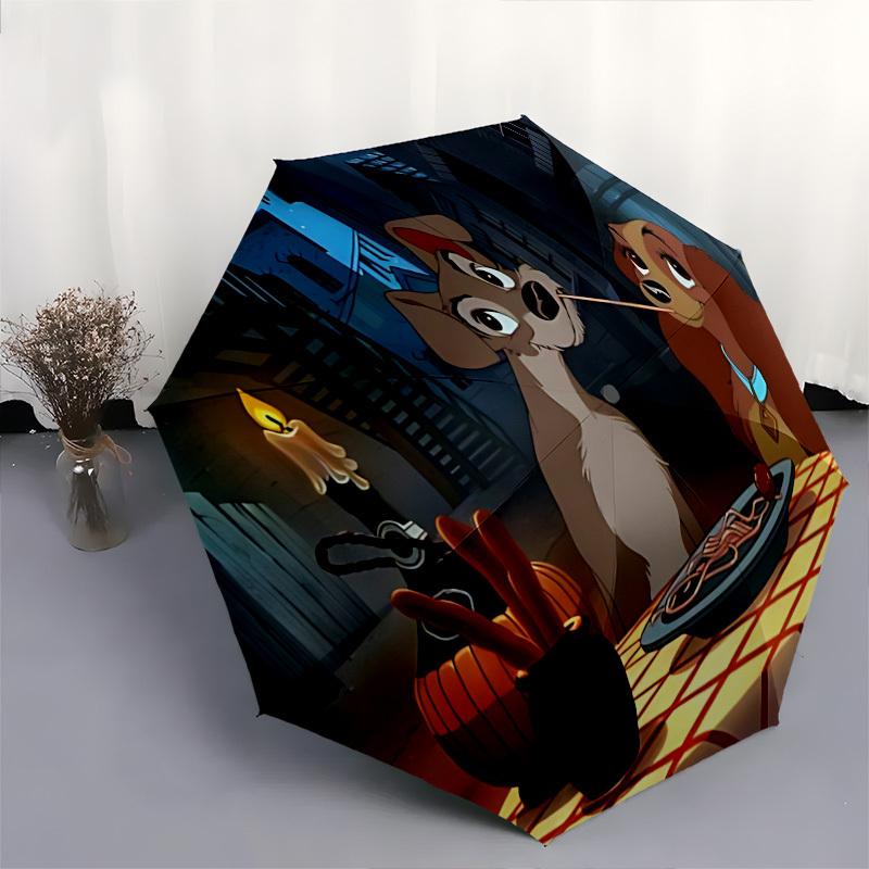 Lady und der Tramp Themen-Regenschirm mit automatischem Öffnen und Schließen, Helle Farbe, 8-Speichen, Tragbar, Geeignet für Männer und Frauen, Ein Pe