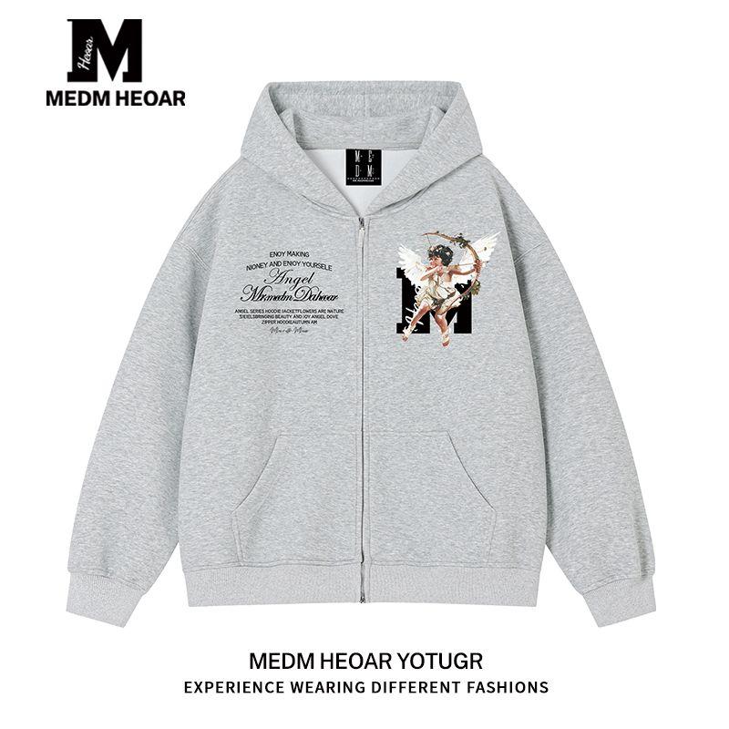 

[Three Labels Complete] Medm Heoar Angel Cupid Zip-up Hoodie Male Autumn outerwear Hoodie Light Gray [Regular Style] 2XL