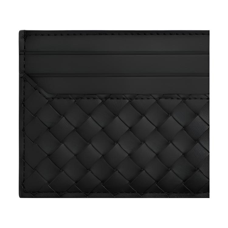 Bottega Veneta Intrecciato Flap Card Case Black/Silver Men Wallets 817397-V4LQ1-8803