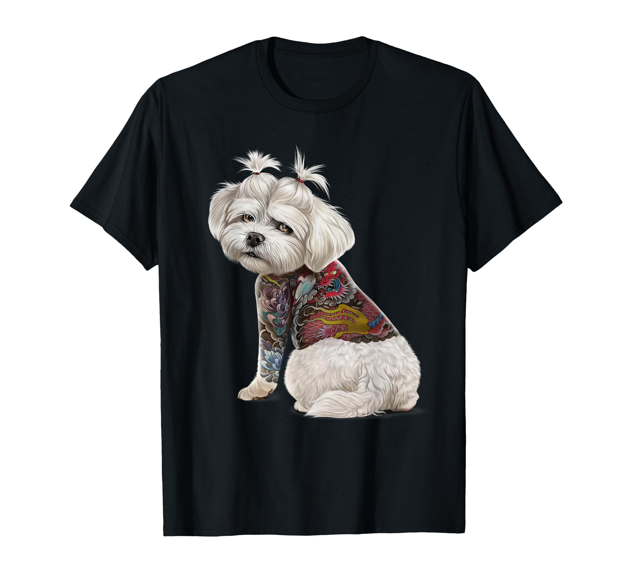 

Maltese Dog with Traditional Japanese Dragon Tattoo T-Shirt чорний