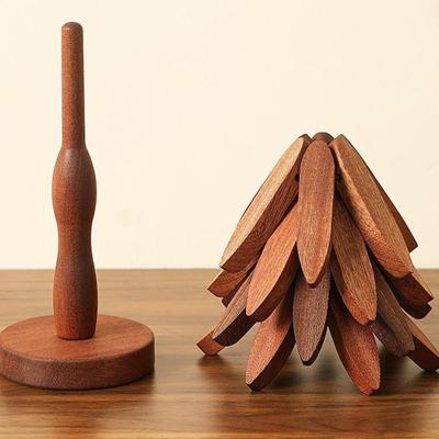 Creative Non-Slip Cup Coaster Set Wooden Christmas Tree Shaped Trivet Insulation Coaster 4pcs Foldable Kitchen Placemat