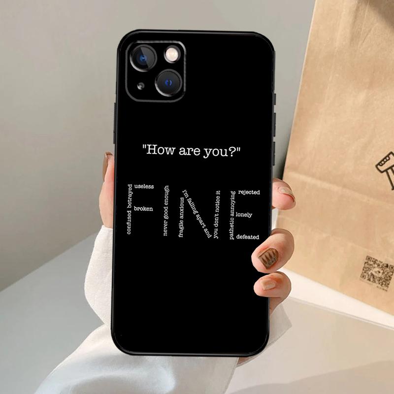 Sad Depression Black Word Phone Case For iPhone 16 15 14 11 12 13 Pro Max Mini Plus X XS Max XR Cover Coque