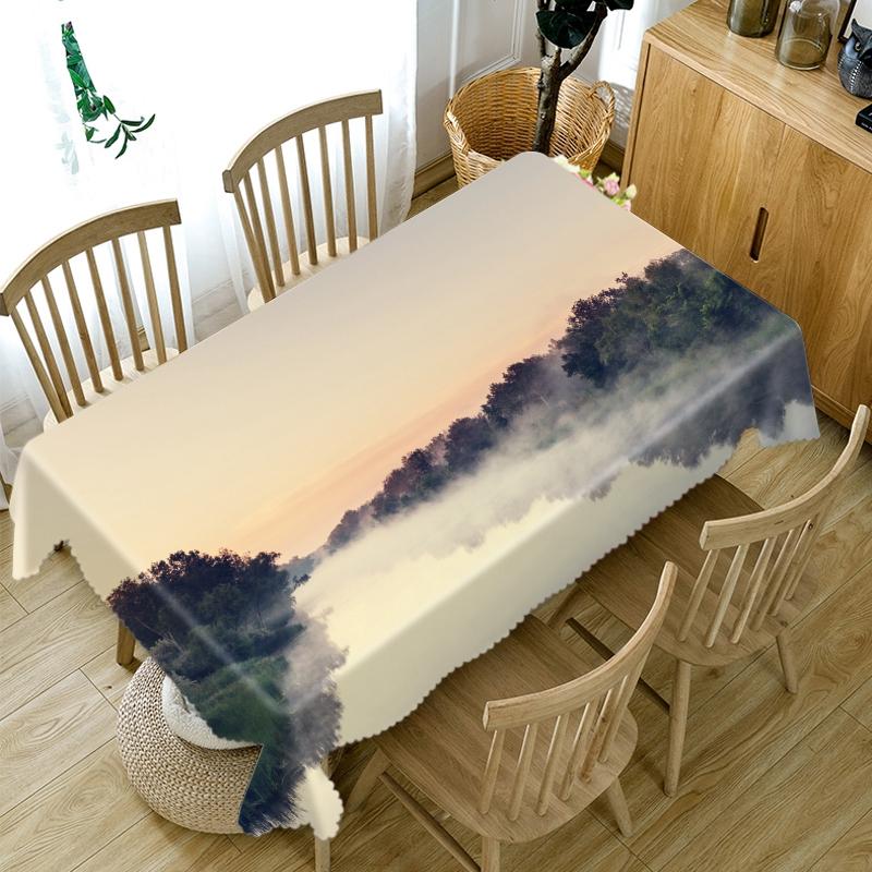 Thicken Cotton Tablecloth Misty Woods Landscape Pattern For Wedding Picnic Party Rectangular Round Table Cover