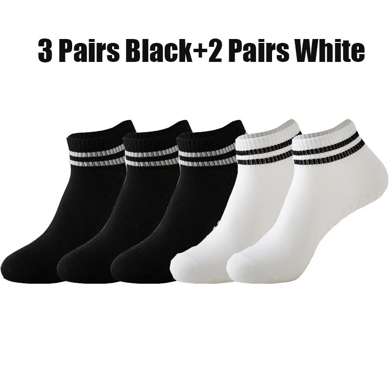5 Pairs Yoga Socks for Women Double Stripes Socks Non Slip Pilates Yoga Grip Socks Women Sport Gym Workout Athletic Short Socks