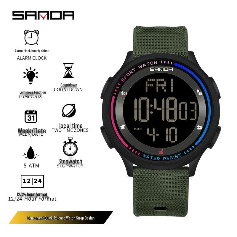 Sanda Leuchtende Wasserdichte Unisex Multifunktionale Armbanduhr: Trendig & Modisch für Jugendliche