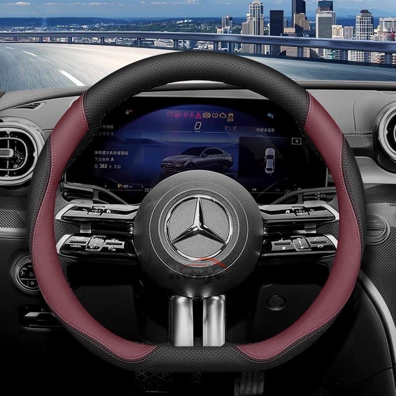 Leather Car Steering Wheel Cover for Mercedes Benz W214 C200 V-class GLE E-class GLA 200 GLC CLA A200 Interior Accessories 2025 PP8