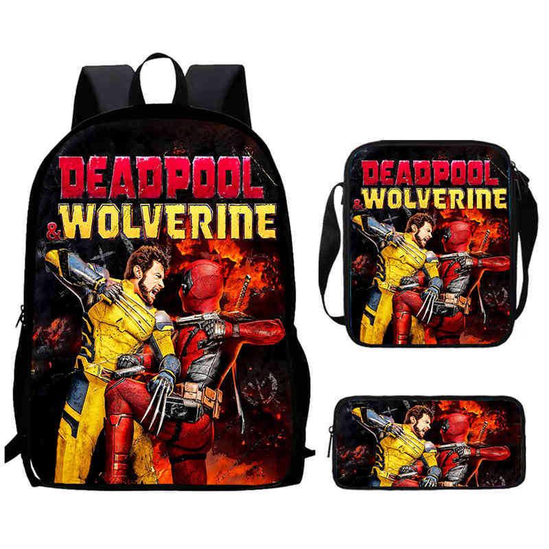 Mochila Escolar Infantil de Deadpool y Wolverine con Tejido Oxford Ligero para Estudiantes de Primaria