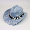 Ethnic Style Bull Head Hat with Decorative Blue Western Cowboy Hat Outdoor Hat Autumn and Winter Retro Old Burr Top Hat