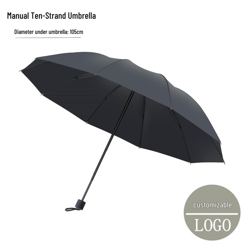 Ten-Rib Automatic Black Glue Sun and Rain Protection Umbrella, Three-Fold Design with Custom Logo Option