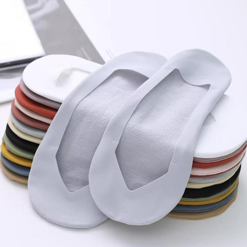 1/5pairs Fashion Women Solid Color Thin Boat Sock Summer Invisible Non Slip Absorbing Short Sock Breathable Soft Ice Silk Sock