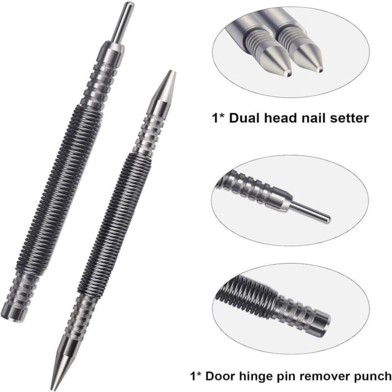 Spring Center Punch Woodworking Metal Drill Hammerless Dual Head Nail Setter Spring Loaded Door Hinge Pin Remover Tools