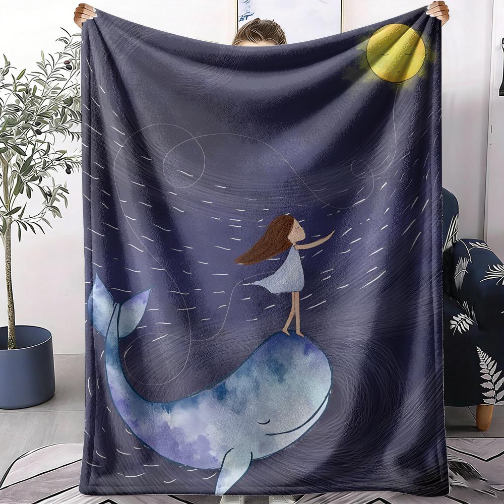 Whale Starry Sky Throw Soft Flannel AC Blanket Lightweight Summer Nap Throw Cozy Blanket for Sofa Bed Travel Home