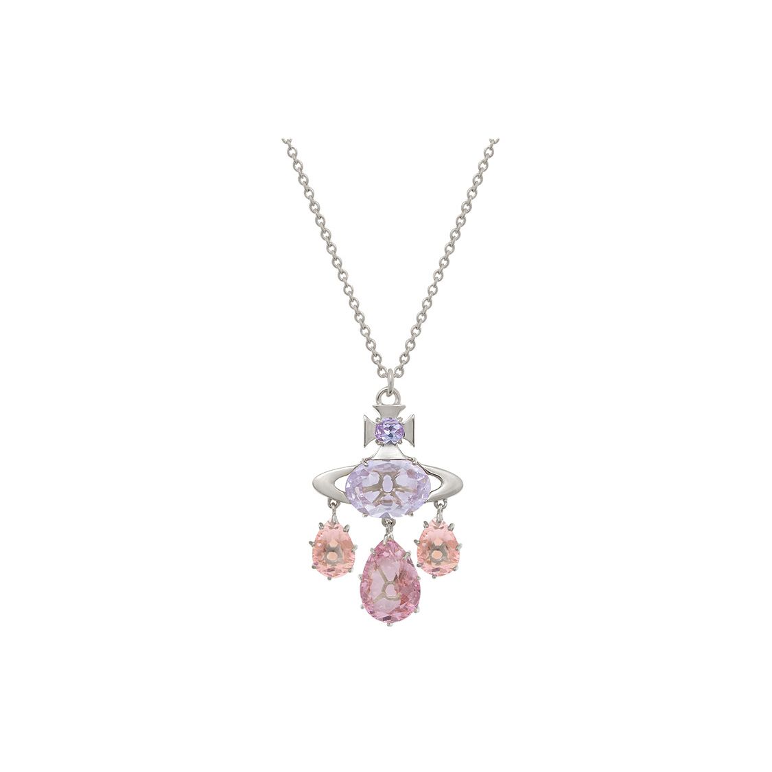 

Vivienne Westwood Gem-Embellished Brass Necklace Women necklace Silver 630203DV-02P472-IM- Box+Shopping Bag