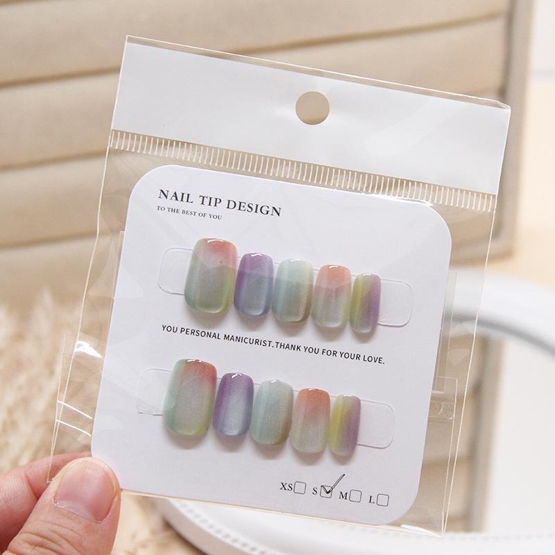 10 Pcs Fashion Multicolor Cat Eye Nail Stickers Detachable Clear Press On Nails Spring Chic Manicure Patches