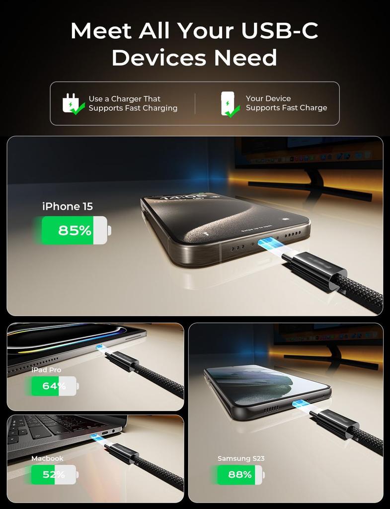 5m/6m USB C to USB C Data Cable 4K Video USB3.1 Gen2 VR Line Cable Type C Fast Charge Cord for iPhone 15 Pro Max iPad MacBook