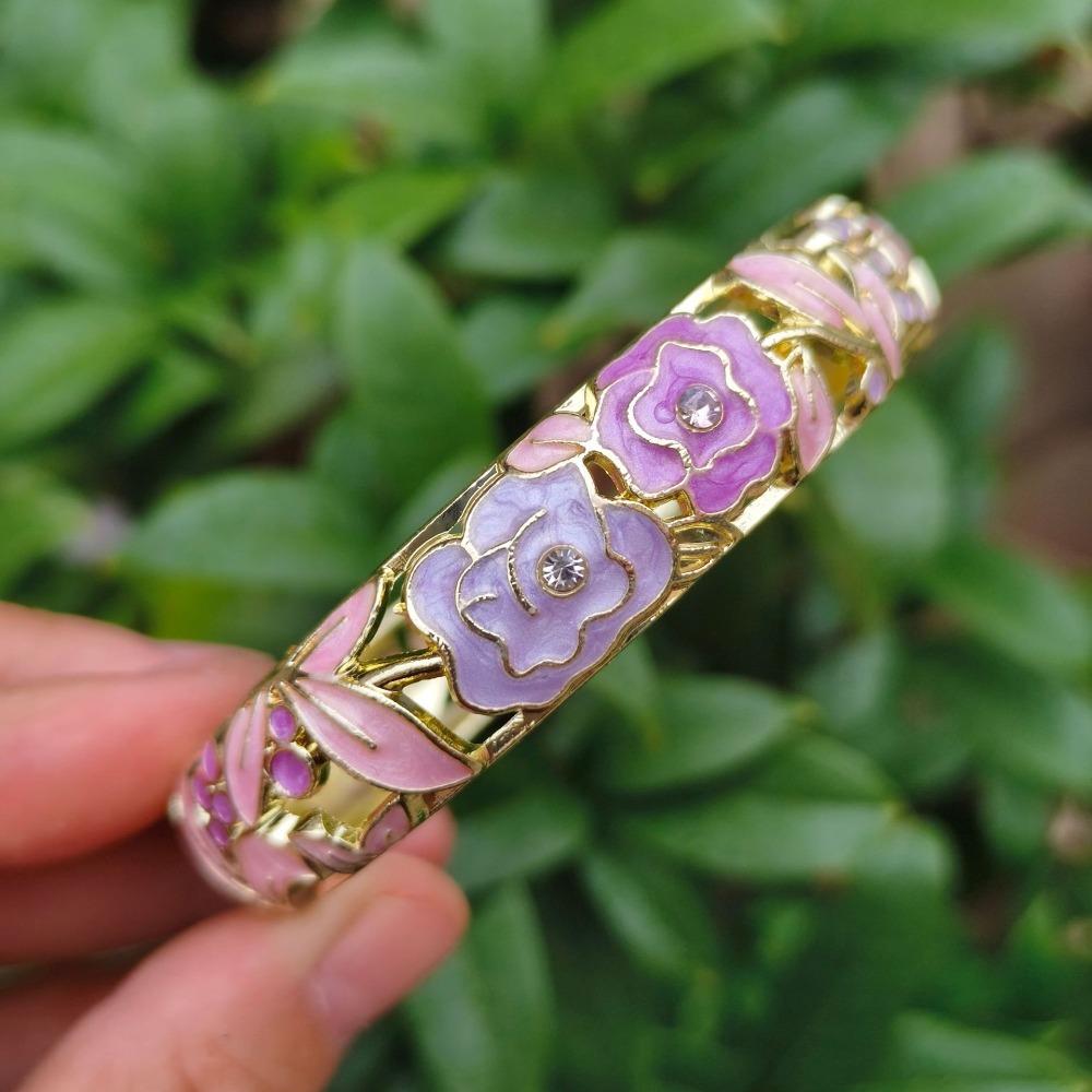 1,4 cm Pfingstrosen-Filigranblumen-Armreif Breiter Damen-Handarmreif Geschenke für Frauen Mädchen