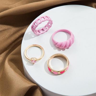 Encantadores Conjuntos de Anillos Lindos de Corazón Rosa para Mujeres Niñas Geometría Boho Accesorios de Joyería