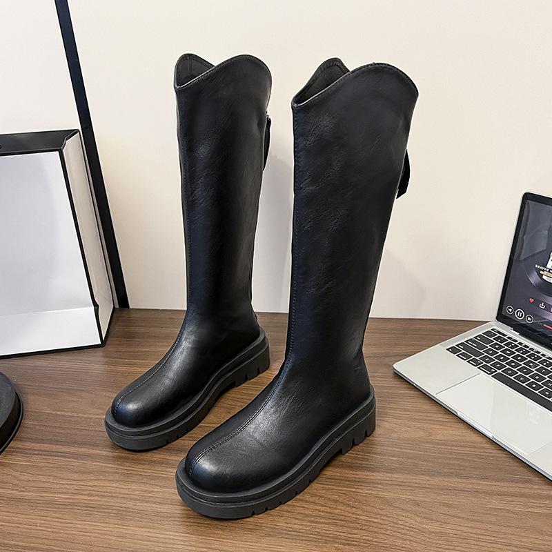 

Long boots women s 2025 autumn and winter new small but knee boots versatile thick-soled thin tall knight boots 35 чёрный