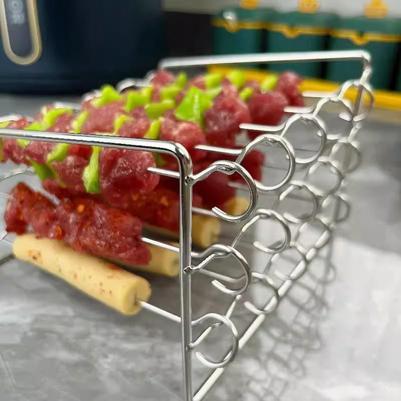 Air Fryer Skewer Stand Vertical Multi-Pin Stainless Steel Bbq Holder Air Fryer Accessories Skewers For Grilling Kitchen Tools