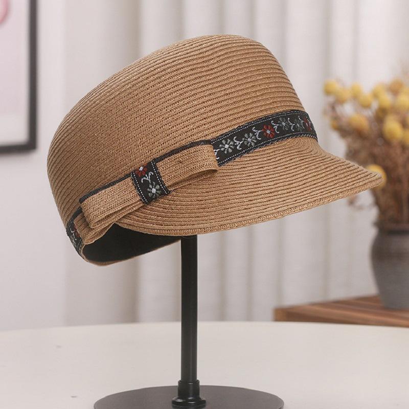 Летняя солнцезащитная шляпа Новая соломенная шляпа Британская ретро мода Ультрафиолетовый солнцезащитный козырек Солнечная шляпа Дорожная шляпа-цилиндр Солнечная шляпа M（56-58cm）