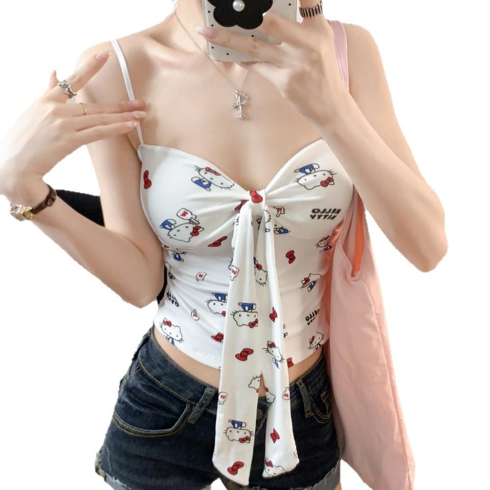 #Summer new sweet and spicy style kt printed sling vest, nun one-piece chest pad versatile top