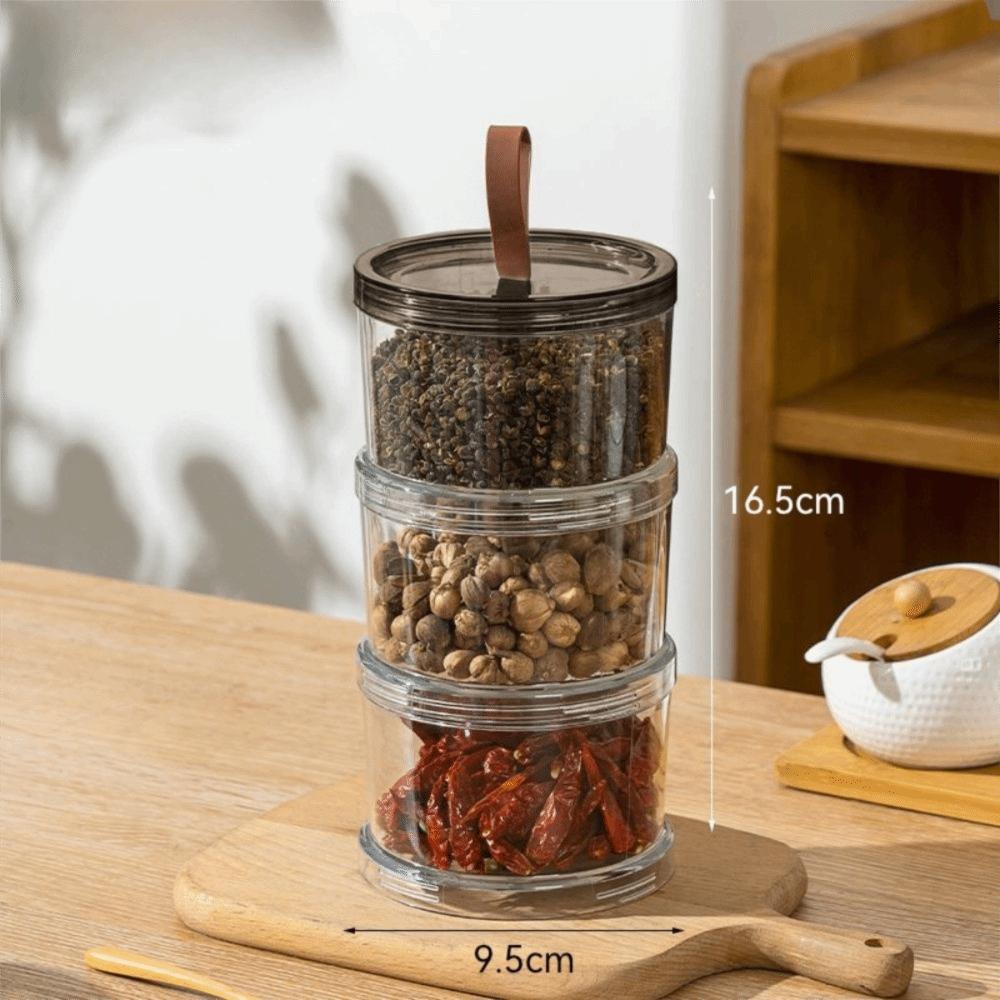 Portable Plastic Spice Storage Box Round Multi-Layer Airtight Jar Space-Saving Reusable Seasoning Storage Container Coffee Beans