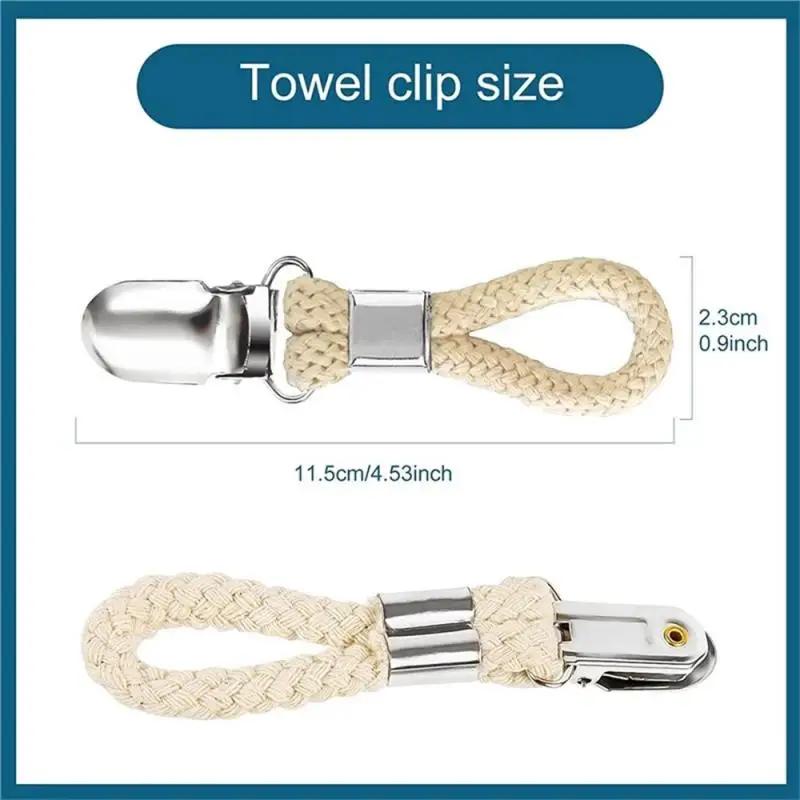 1~10Pcs Bathroom Towel Clips Braided Cotton Towel Clip With Metal Clamp For Home Bath Area Cooking Room Storage Pegs