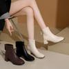 Short Boots Women's 2025 Autumn and Winter Internet Celebrity New Low Tube Elastic Thin Women's Boots Square Head Thick Heel British Fashion Short