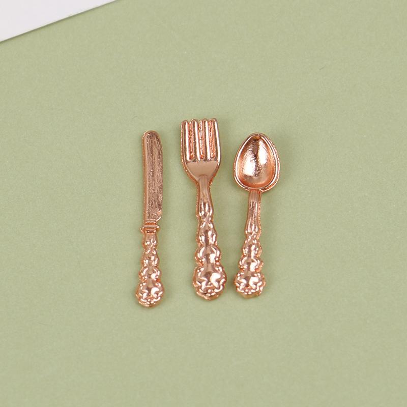 1:12 Dollhouse Miniatures Tableware Knife Fork Spoon Plate Set Accessories Toys