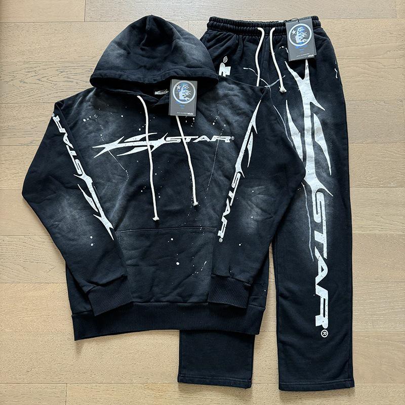Zestaw dla mężczyzn: Bluza z kapturem i długie spodnie Hell Star, prane, postarzane, luźne