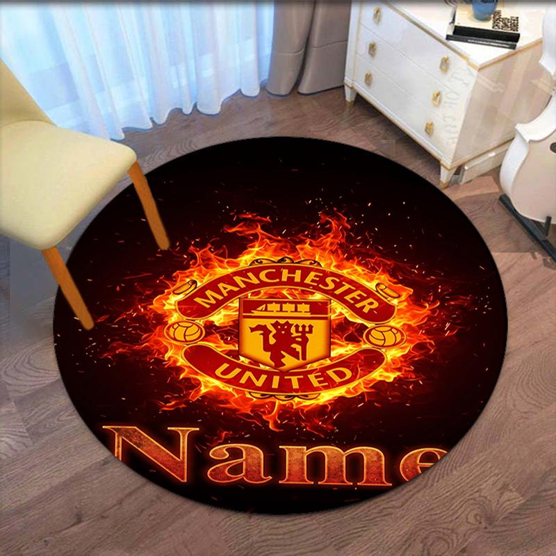 Custom Name Manchester United Printed Round Rug Carpet Chair Rug Area Rug Entryway Doormats,for Office Chair Living Room Bedroom Kitchen Room.