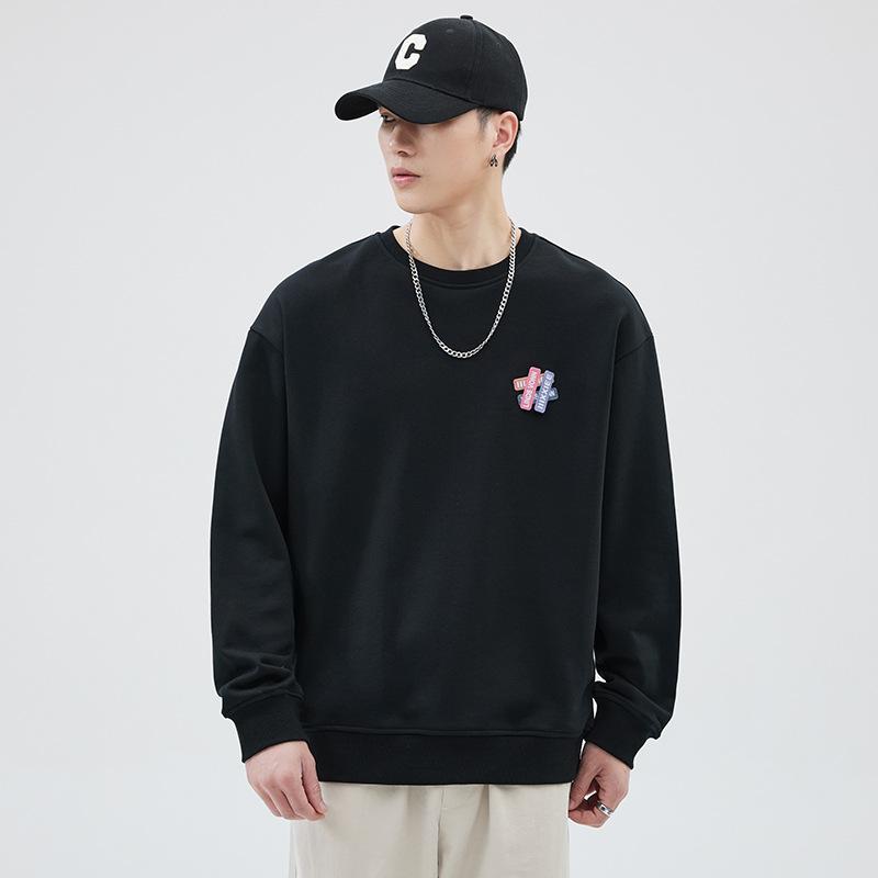 

Свитер с круглым вырезом, мужской, осенний, плотный, однотонный, Niche Design Sense, свободный, большого размера, куртка с длинным рукавом Lazy Wind 4XL чёрный