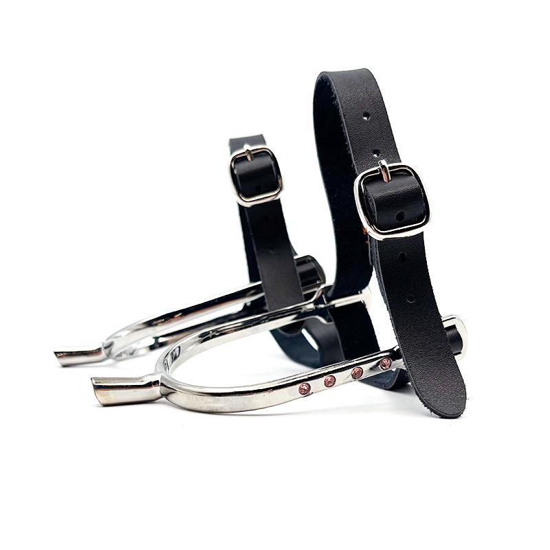 Knight s Crystal Studded PU Leather Spurs with Adjustable Straps - Non-slip Equestrian Riding Tack золотой