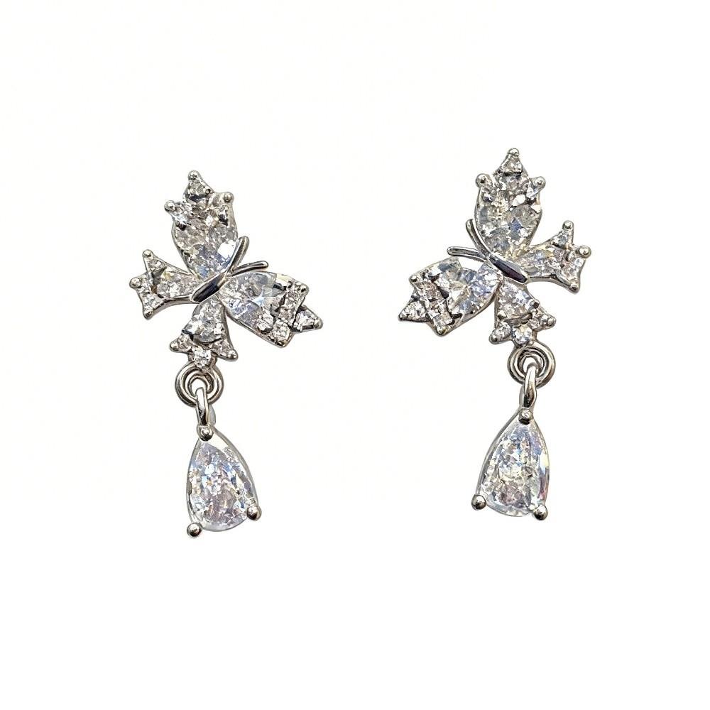 Crystal Butterfly Droplet Earrings Temperament Ladies' Ear Accessories Zircon Ear Stud  Girls