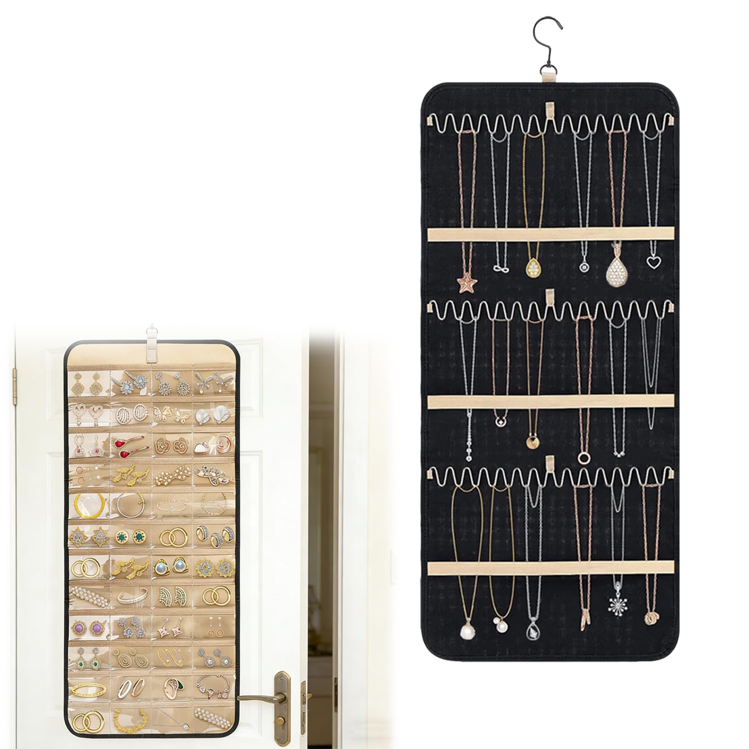 

jewelry organizer with hanger and rotating Perfect for storing and Wall-mounted design. necklaces, earrings, bracelets, watches, hairpins.