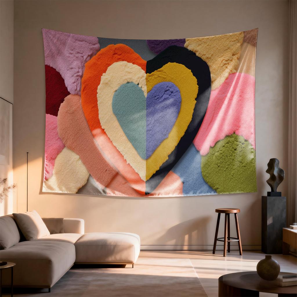 Layered heart shapes with Digital printing polyester wall tapestry suitable for use in living rooms bedrooms offices bars party