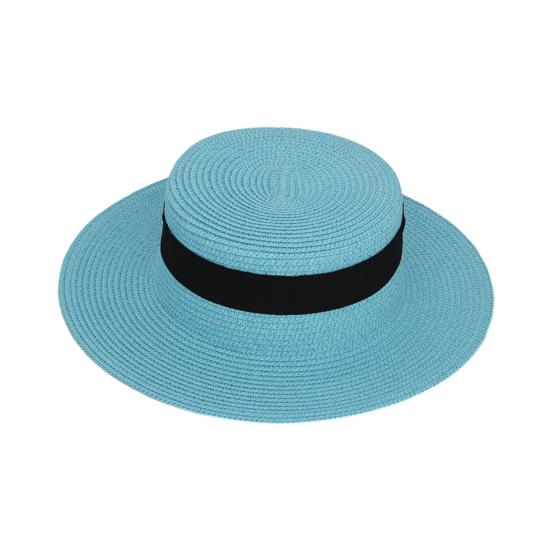 Beach Hat with Wrap-Around Brim, UV Protection Breathable Natural Straw Hat, Flat Top Summer Sun Hat for Beach Vacation Tropical Travel Outdoor