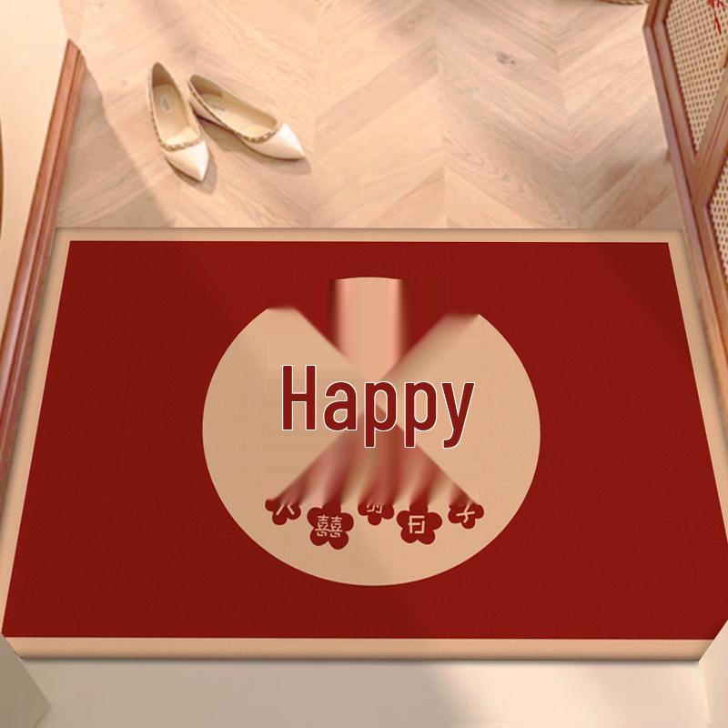 Festive Red Chinese Wedding Entrance & Bedroom Floor Mat
