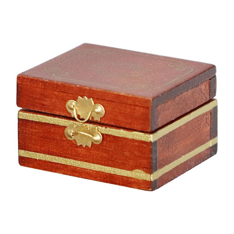1:12 Dollhouse Miniature Accessories Mini Wooden Jewelry Box Model Toys For Doll House Decoration Vintage Jewel Case