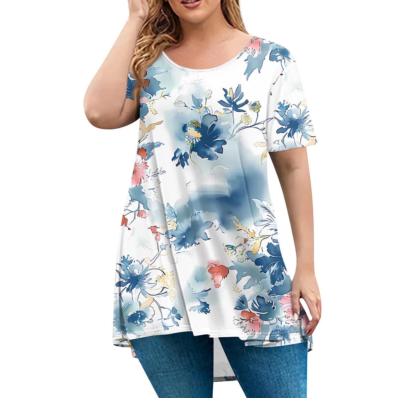 

Жіночий модний вільний пуловер великого розміру з круглим вирізом і короткими рукавами XXXL